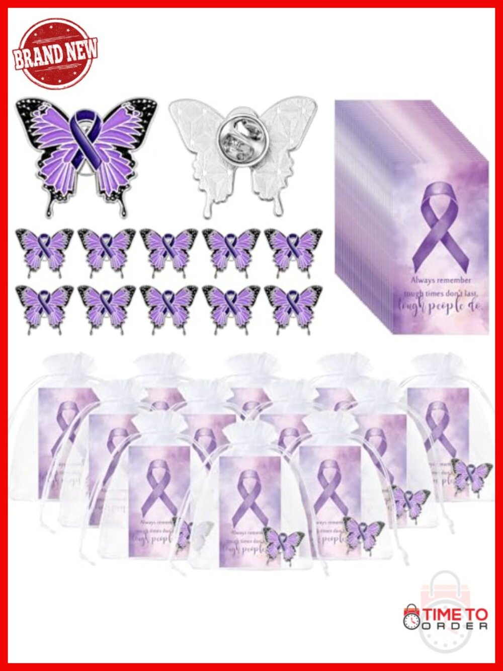 75-Piece Butterfly Pin Brooch Set with Inspirational Cards and Organza Bags,